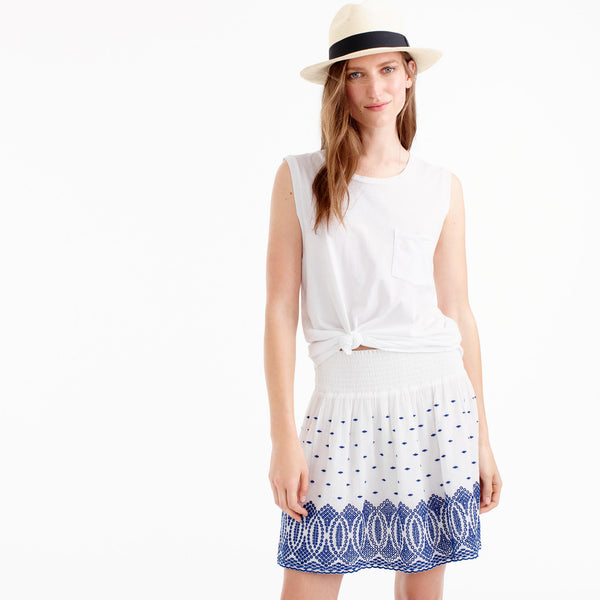 Embroidered gauze eyelet mini skirt