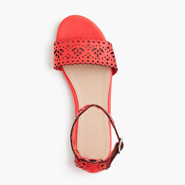 Leather eyelet sandals with ankle strap