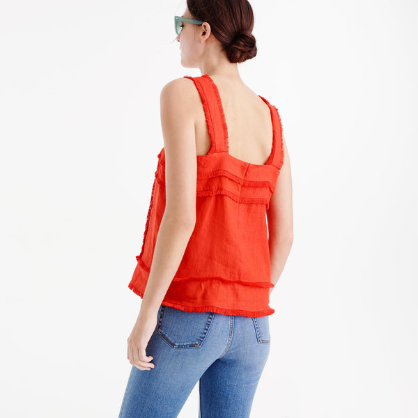 Linen tank top with fringe