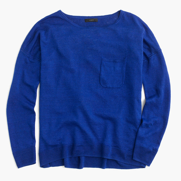 Yarn-dyed linen pocket crewneck sweater