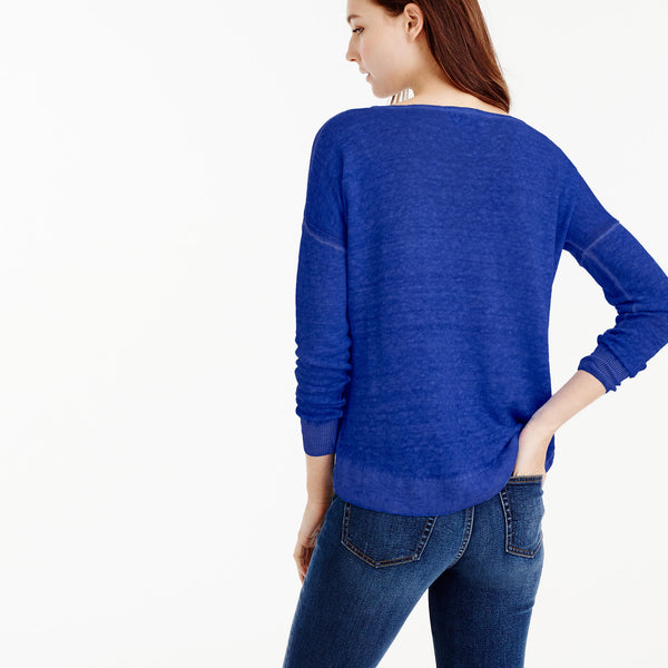 Yarn-dyed linen pocket crewneck sweater