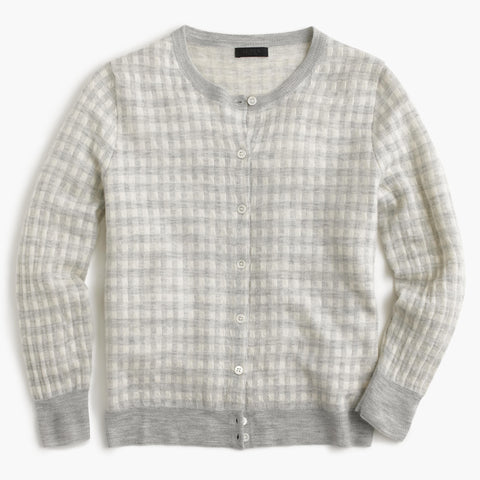 Collection featherweight cashmere cardigan sweater in gingham