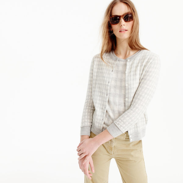 Collection featherweight cashmere cardigan sweater in gingham